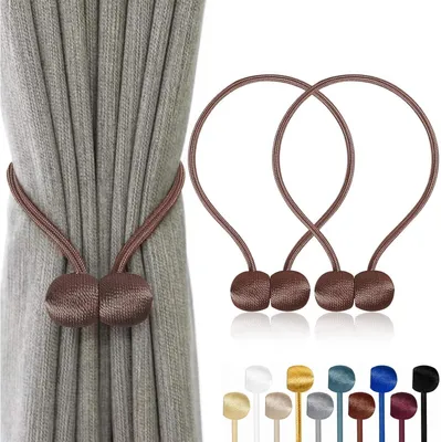 Zdjęcie produktu dla Gordyna magnetyczna, brązowa - zestaw 2 sztuk - uchwyt do zasłony - magnetyczne zapięcie - bez wiercenia