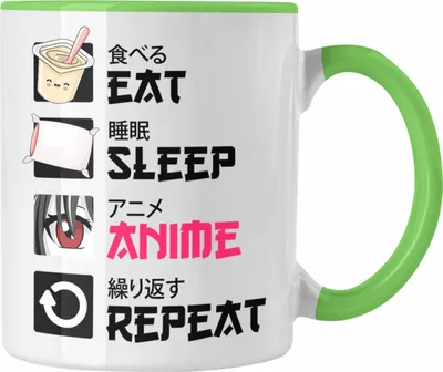 Produktbild von Trendation -  Eat Sleep Anime Tasse Geschenk Spruch Kaffeetasse Geschenke Deko (Grün)