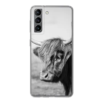 Produktbild von MuchoWow® Handyhülle Schutzhülle Hülle für Samsung Galaxy S21 Schottischer Highlander - Tiere - Schwarz - Weiß Silikon Softcase Handy Hülle - Softcase