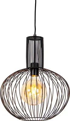 Produktbild von QAZQA - Design Hängelampe I Pendellampe I Pendelleuchte schwarz - Wire Bake I Wohnzimmer I Schlafzimmer - Stahl Kugel I Kugelförmig I Länglich - LED geeignet E27