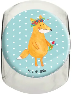 Produktbild von Mr. & Mrs. Panda Süßigkeitenglas Fuchs Blumen L 870ml - Türkis Pastell - Geschenk, Vorratsbehälter, Boho, keksdose glas, Vorratsglas, Bonboniere, Mich, Kaffeedose