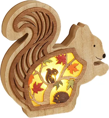 Produktbild von 3D-beleuchtetes Tierornament aus Holz, Igel, Blatt, Eule, Eichhörnchen, Nachtlicht, rustikale beleuchtete Schreibtischdekoration für Wohnzimmer, Schlafzimmer, Büro