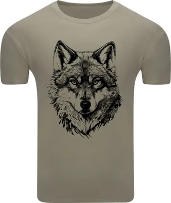 Produktbild von Diarbo Herren T-Shirt mit Aufdruck Wildtierporträts Skizze des Wolfes Khaki Gr.XXL