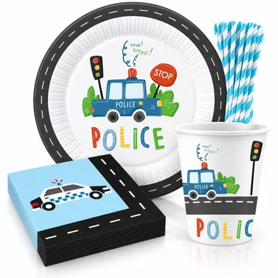 Produktbild von Polizei Kindergeburtstag Deko Partyset Geburtstag Kindergeburtstag Partygeschirr Deko