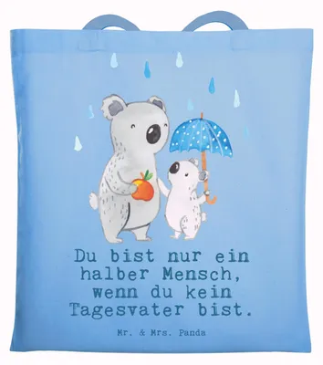 Produktbild von Mr. & Mrs. Panda Tote Bag Tagesvater Herz - Sky Blue - Geschenk, Laptoptasche, Unitasche, Jutebeutel, Stoffbeutel, Tasche