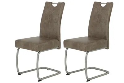Produktbild von Hela Tische, 2er Set Freischwinger Stuhl SOPHIA - Microfaser Schlamm -Komfortsitz Federkorb -Metallgestell Rundrohr Edelstahl (echt) -140 kg belastbar
