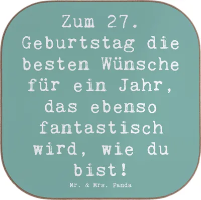 Produktbild von Mr. & Mrs. Panda Untersetzer für Gläser Spruch 27. Geburtstag Wünsche - Meeresbrise - Geschenk, Geburtstagsgeschenk, Glas, liebevolle Geschenke, Freunden und Familie