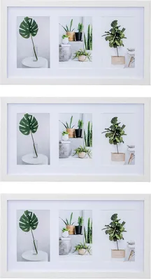 Produktbild von 3er Set Bilderrahmen Collage 9 Fotos 10x15cm Ahorn Weiß MDF Passepartout Deko