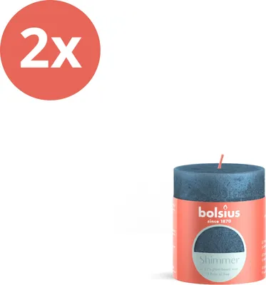 Zdjęcie produktu dla Bolsius - Rustykalna świeca kolumnowa - Shimmer - 80/68 - 1 sztuka w opakowaniu - Niebieska - Opakowanie wartościowe - 2 sztuki