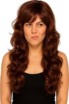 Produktbild von Braune Damen-Perücke mit Locken – Langhaar Popstar Look