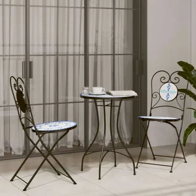 Produktbild von "2026 Aktion"Esstisch/Outdoor Tisch - Mosaik-Bistrotisch - moderne Design - Balkontisch - Blau und Weiß Ø50x70 cm Keramik DEMöbel 3405033