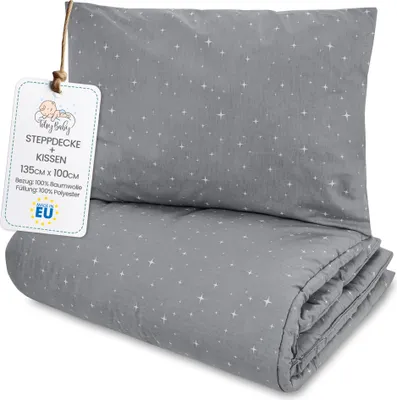 Zdjęcie produktu dla Kołdra dziecięca bez poszewki 100x135 cm - bawełniany zestaw kołdra i poduszka dziecięca 100 x 135 i poduszka 60 x 40 - kołdry dziecięce do łóżeczka galaxy