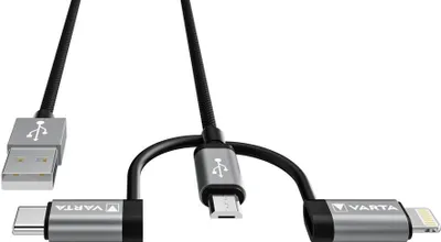 Produktbild von Varta Ladekabel 3in1 USB-A auf Micro-USB/USB-C/Light. 2m sw