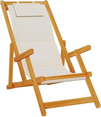 Imagen del producto de Silla plegable para la playa, de madera de acacia, color gris claro, con cojín