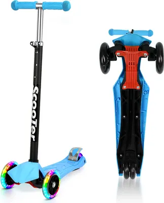 Produktbild von Jopassy Kinderroller Tretroller Cityroller LED Räder Kickscooter Dreiradscooter Höhenverstellbar Blau