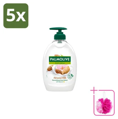 Imagen del producto de 5 unidades de jabón líquido Palmolive, aroma a leche de almendras, con dosificador, 500 ml, pack económico
