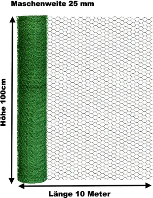 Produktbild von Hasendraht grün 100cm x 10m Kaninchendraht Stalldraht 25mm Gehegedraht Geflecht