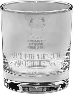 Produktbild von Mr. & Mrs. Panda Tumbler Axolotl Hurra - Transparent - Geschenk, Zufriedenheit, Glas, Lurch, Cocktailglas, Fröhlich, für Gin, gravur, Spaß