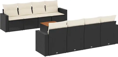 Produktbild von vidaXL 9-tlg. Garten-Sofagarnitur mit Kissen Schwarz Poly Rattan