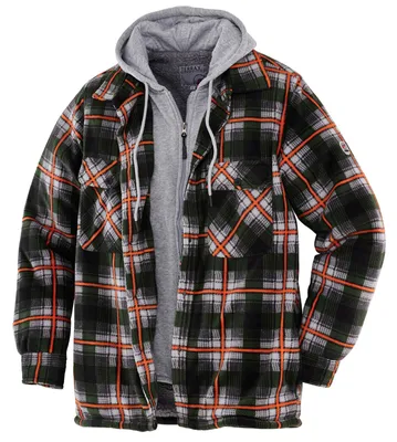 Produktbild von Terrax Workwear Herren Thermohemd mit Kapuze - Arbeitsjacke Holzfällerhemd Thermojacke in Frostgrün-Orange Größe XXL