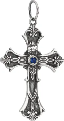 Produktbild von 925er Sterlingsilber Kreuz mit Zirkonia blau Orthodoxe Kettenanhänger Taufe