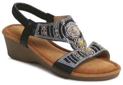Produktbild von topschuhe24 3249 Damen Keilabsatz Sandalen Glitzer Sandaletten , Farbe:Schwarz, Größe:40 EU