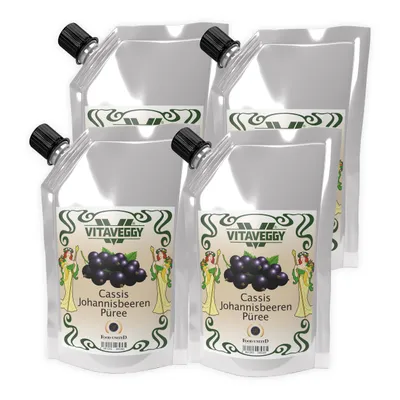 Produktbild von VITAVEGGY JOHANNISBEEREN CASSIS Früchte-Püree 4x1kg ohne Aroma- Farb- & Konservierungsmittel von Food-United, schwarze Johannisbeerpüree geeignet für Babybrei & Obstbrei Ribisel-Saft-Smoothie-Sorbet-Müsli-Joghurt-Quark GVO-Frei Glutenfrei & 100% natürlich