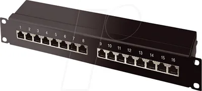 Produktbild von cat 6A 19" 1HE-Patchpanel, 500 MHz schwarz 16 Port