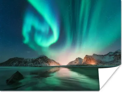 Produktbild von MuchoWow® Poster Nordlichter - Sterne - Landschaft - Winter 120x90 cm - Wandbild