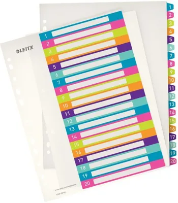 Produktbild von Plastikregister Wow 1-20 bedruckbar A4 PP 20 Blatt farbig Packung mit 6 Stück