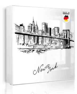 Zdjęcie produktu dla banjado metalowa szafka na klucze, duża 30x30 cm z 32 haczykami, może służyć jako tablica magnetyczna, biały korpus, zawias po prawej stronie, New York Skizze [SKGW1 11722]