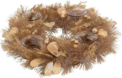 Produktbild von Naturkranz goldfarben mit 4 windlichtern aus glas - Feeric Lights & Christmas