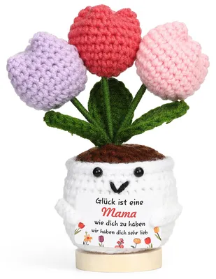 Gehäkelte Blumenpuppe, Geschenk für Mama, 13,5 cm, lila-rosa