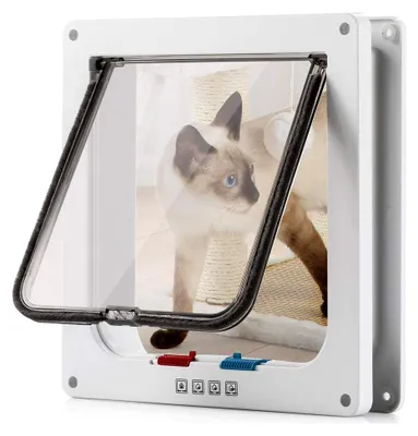 Produktbild von Katzenklappe - 4-Wege-Schaltmodus, Wetterfeste Katzentür für Innen- und Außentüren, Geeignet für Katzen und Kleine Hunde Weiß 19 * 20 * 5,5 cm