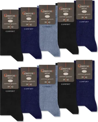 Produktbild von 10 Paar Komfortsocken Damen & Herren ohne Gummi & ohne Naht Baumwolle mit Komfortbund 13100 - Jeans/Navy/Schwarz 43-46