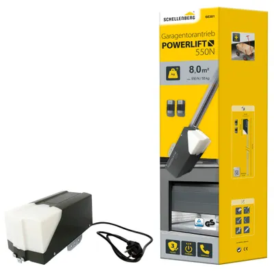 Produktbild von Schellenberg Garagentorantrieb Powerlift 550 N, Zugkraft 550 N, max. Torfläche 8m², Garagentorantrieb mit Fernbedienung, 60301