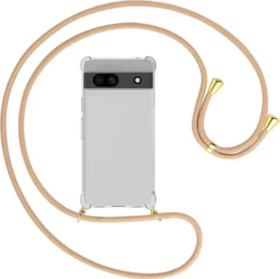 Produktbild von Handykette Backcover-Schutzhülle mit Band (Metall goldfarben) für Google Pixel 7a - beige
