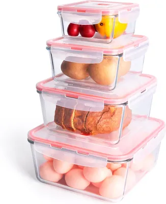 Obrázek produktu pro Skleněné dózy na potraviny – nádoby na jídlo – boxy na přípravu jídel – odolné proti úniku, bez BPA – 4 kusy – průhledné
