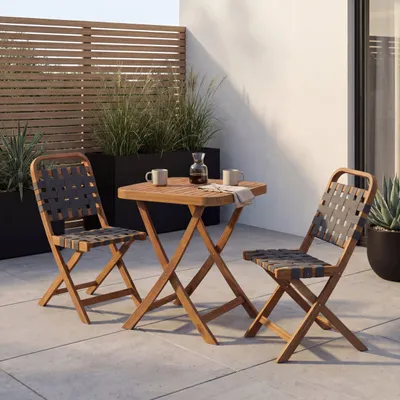 Produktbild von Garten-Set HWC-P70, Sitzgruppe Balkon-Set Garnitur 2x Stuhl Tisch, Seilgeflecht Akazie Holz klappbar  natur, grau
