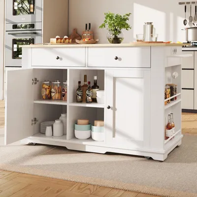 Image de Chariot de cuisine avec prises, pliable, 151,5 x 59,7-84,7 x 91,7 cm, blanc