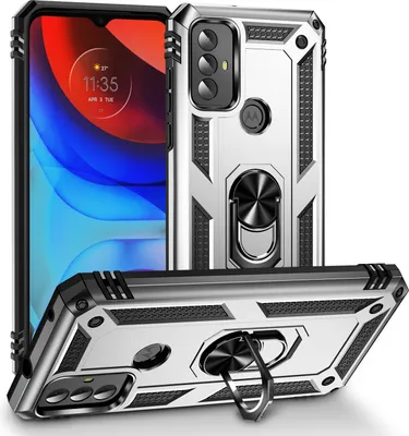 Produktbild von Schutzhülle für Motorola Moto G Play 2023 Dual Layer Robust Militäre Fallschutz Hülle mit Ringhalterung Ständer Silber