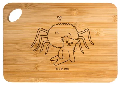 Produktbild von Mr. & Mrs. Panda Holzbrett Spinne Agathe Teddy - Transparent - Geschenk, Liebesbeweis, Treue, Frühstücksbrett, Miteinander, brotbrett, Verliebt, Schneidebrett, snackbrett