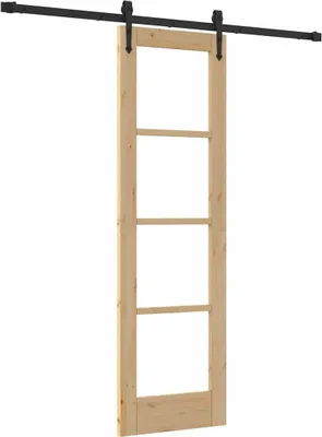 Image de vidaXL Porte coulissante Nature 61 x 198,5 cm en pin massif et verre