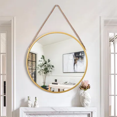 Image de Miroir rond, doré, de 70 x 70 cm, pour salle de bain