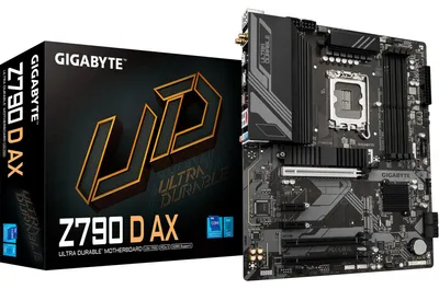 Produktbild von GIGABYTE Z790 D AX Motherboard - Unterstützt Intel Core 14. Generation CPUs, 12+1+1 Phasen Digital VRM, bis zu 7600MHz DDR5 (OC), 3xPCIe 4.0 M.2, Wi-Fi 6E, 2.5GbE LAN, USB 3.2 Gen 2, Intel, LGA 1700, Intel® Celeron®, Intel® Core™ i3, Intel® Core™ i5, Intel® Core™ i7, Intel® Core™ i9,..., LGA 1700, 192 GB, DDR5-SDRAM