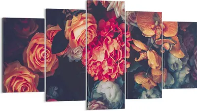 Produktbild von Bild auf Leinwand - Leinwandbild - 5 Teile - Blumenstrauß Blumen Rosen - 160x85cm - Wand Bild - Wanddeko - Wandbilder - Leinwanddruck - Bilder - Wanddekoration - Leinwand bilder - EA160x85-5002