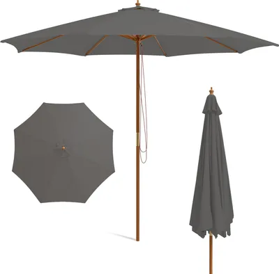 Obrázok produktu pre COSTWAY slnečník φ300 cm, drevený záhradný slnečník, balkónový slnečník, terasový slnečník, trhový slnečník do záhrady, na balkón, terasu, k bazénu, sivý