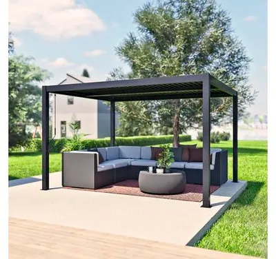 Image de Pergola Sojag Milo 1012 en acier avec toit à lamelles, noire, 3 x 3,5 m
