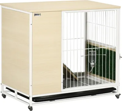 Produktbild von PawHut Kaninchenstall auf Rädern mit aufklappbarem Dach, Plattformen und herausnehmbarer Schublade – 78 x 52,5 x 76,5 cm, Natur