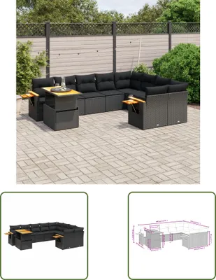 Produktbild von The Living Store 10-tlg. Garten-Sofagarnitur mit Kissen Schwarz Poly Rattan